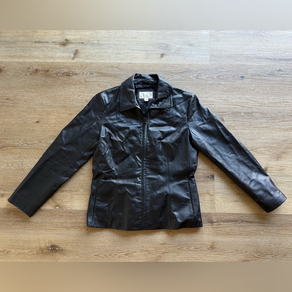 Worthington Genuine Leather Black Zip Jacket Med. Vintage Y2K 90s/00s Minimalist - Picture 10 of 12